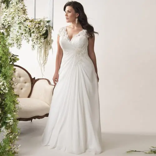 Weilinsha In Stock Plus Size Wedding Dress Cap Sleeve Applique Beaded Chiffon Beach Bridal Wedding Dresses Vestido de Noiva Weilinsha In Stock Plus Size Wedding Dress Cap Sleeve Applique Beaded Chiffon Beach Bridal Wedding Dresses Vestido de Noiva
