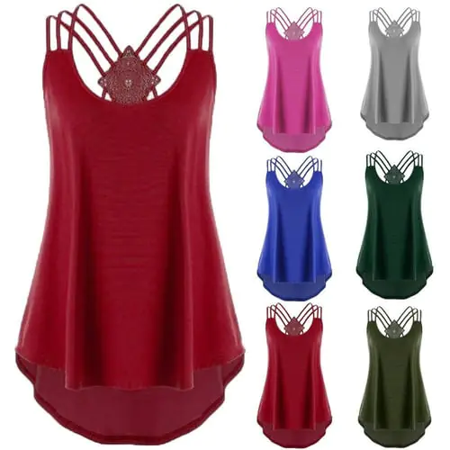 Ladies' Bandages Sleeveless Vest Top High Low Tank Top Notes Strappy Tank Tops