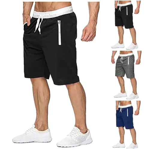 Men's Summer Sports Casual Zippered Drawstring Shorts In Solid Color Men's Summer Sports Casual Zippered Drawstring Shorts In Solid Color