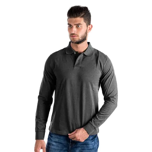 Soft Blue Pique Sweatshirt Polo Plain - Charcoal Soft Blue Pique Sweatshirt Polo Plain - Charcoal