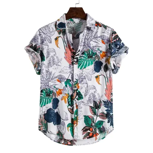 Mens Linen Ethnic Short Sleeve Casual Printing Hawaiian Shirt Blouse T-shirt