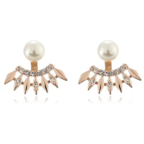 Women Earrings Party Jewelry Faux Pearl Rhinestone Sweet Ear Jacket Studs Gift