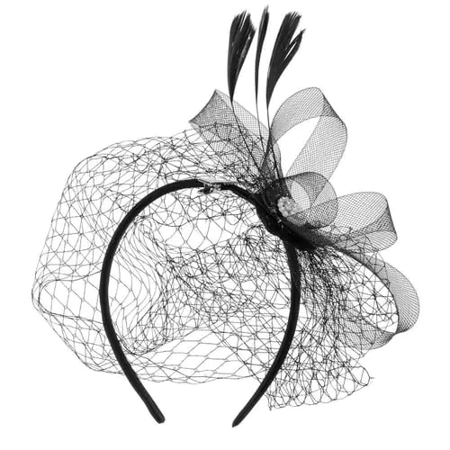 Women Fascinator Party Veil Feather Hairclip Hat Diamond Mesh Net Wedding Bridal Hairband Female Hair Decorative Accessories