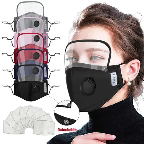 Adults Washable Reusable Face Mask With Filter And Detachable Eye Shield