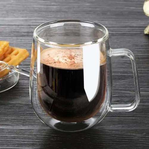Rayane's Beautiful Homes Borosilicate Double Wall Glass Mug with Rigid Handle, 210 ML