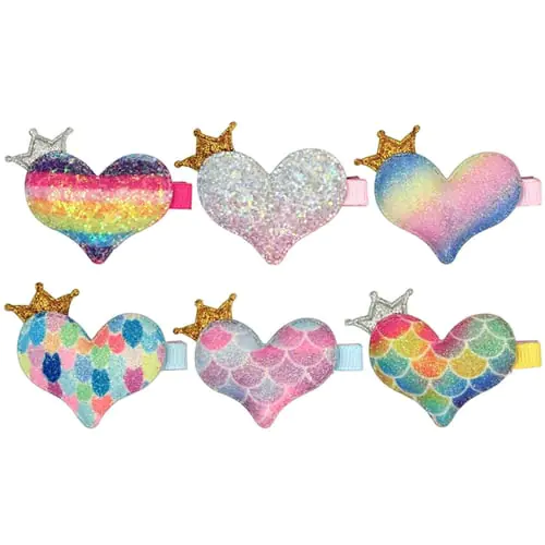 1Pc Rainbow Heart Hair Clip Glitter Mermaid Hairpins Crown Princess Barrette New
