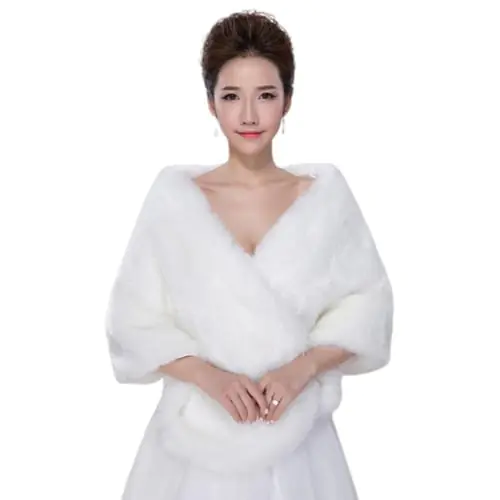 Womens Winter Wedding Thicken Plush Off Shoulder Shawl Wrap Bolero Prom Bridal Evening Party Formal Large White Shrug Cape