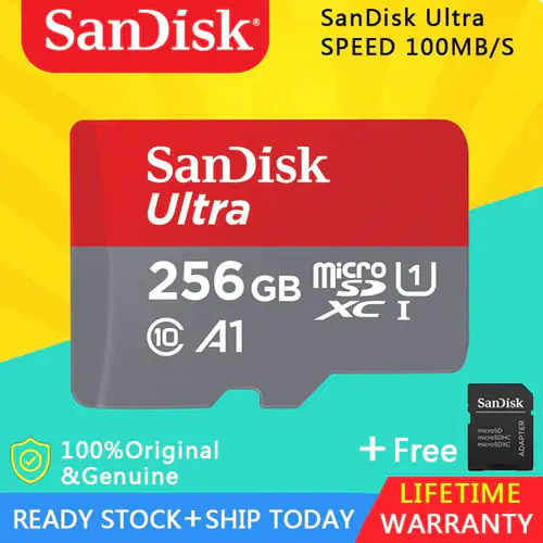 SanDisk Ultra Memory Card SD Card Micro SD Speed 100MB/s Ultra A1 Class 10 Original 16GB/32GB/64GB/128GB/256GB Free Adapter