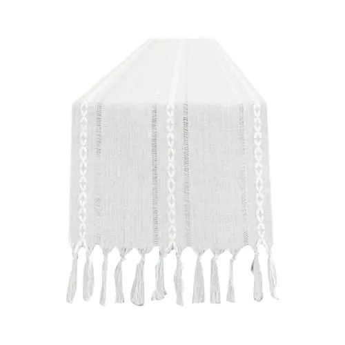 Rustic Table Runner Boho Embroidery Hemstitched Linen Table Runners 72/90 inch Long with Tassel for Holiday Party Decor
