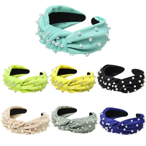 Simple Artificial Pearl Knotted Headband Solid Color Sweet Girls Head Buckle Hair Hoop Jewelry Headdress for Women Lady Simple Artificial Pearl Knotted Headband Solid Color Sweet Girls Head Buckle Hair Hoop Jewelry Headdress for Women Lady