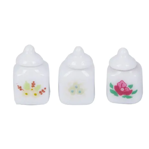 3pcs Cute White Ceramic Storage Jars for 1:12 Dollhouse Kitchen Accessory (Color: White) 3pcs Cute White Ceramic Storage Jars for 1:12 Dollhouse Kitchen Accessory (Color: White)