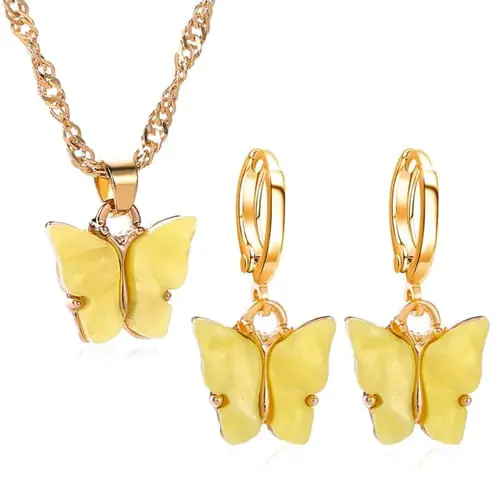 Chic Acrylic Butterfly Pendant Necklace Drop Earrings Jewelry Set for Women
