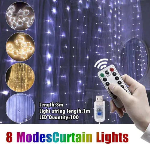 Creative Party Decor Curtain Lights 8 Modes USB String Light With Remote Control