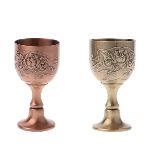 Vintage Handmade Wine Cup Copper Engraving Flower Pattern Small Liquor Goblet