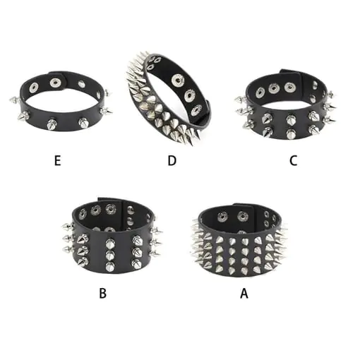 Unisex Black Faux Leather Punk Rock Bracelets with Spike Studded Rivet Wristband