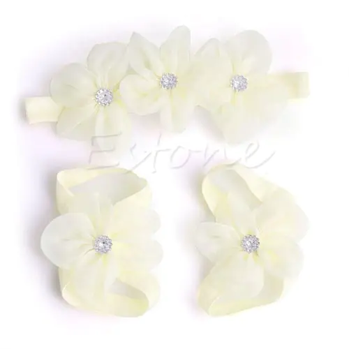 3pcs/set Baby Girl Kids Barefoot Sandals Shoes Headband Crystal Flower Foot Band 3pcs/set Baby Girl Kids Barefoot Sandals Shoes Headband Crystal Flower Foot Band