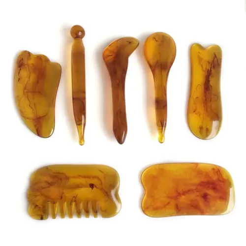Plastic Amber Massage Scraping for Face Neck Gua Sha Scraper Massager 7pcs/set