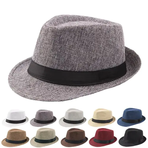 Jazz Hat Men's Breathable Linen Top Hat Outdoor Sun Hat Curly Brim Straw Hat