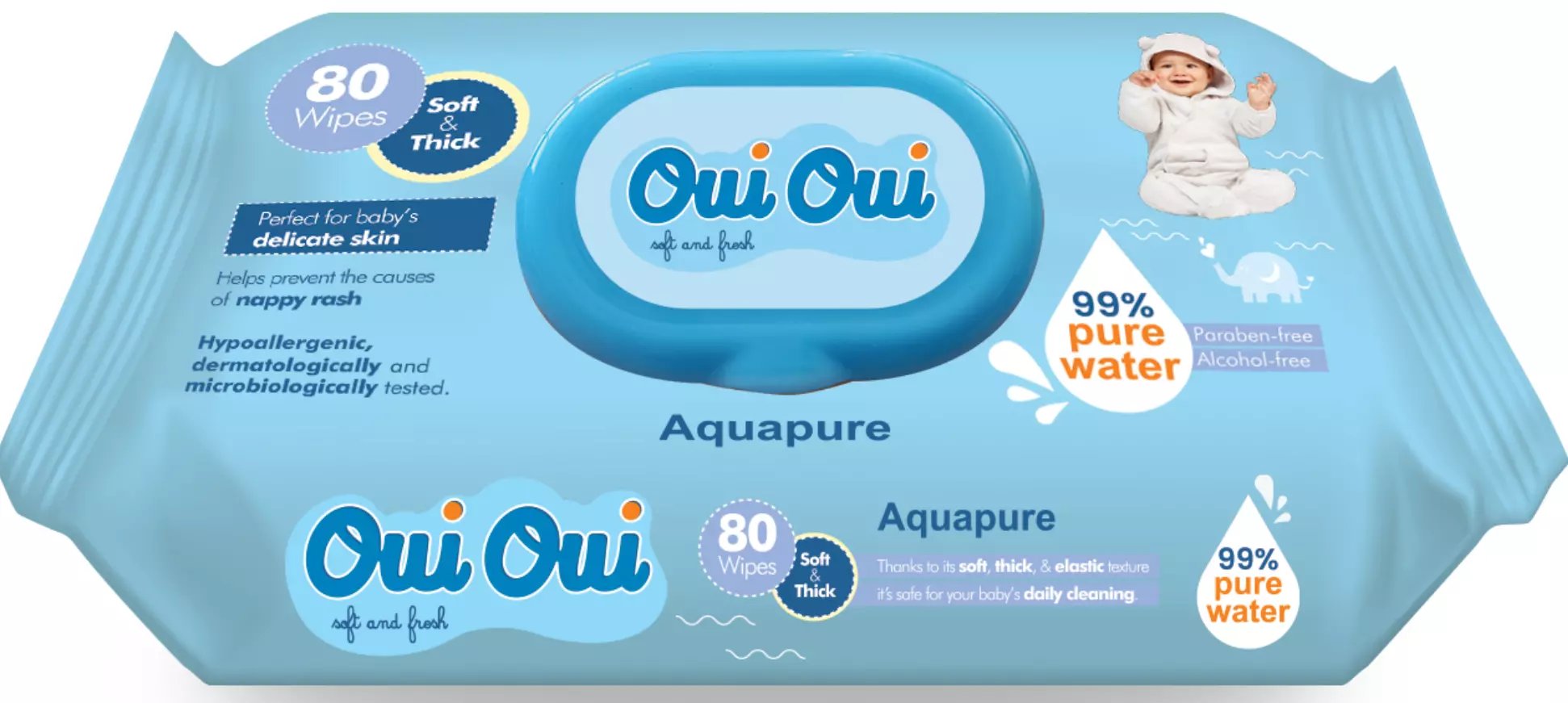 OUI OUI BABY WIPES 99% PURE WATER 80 WIPES