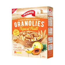 Poppins Granolies Whole Grain Tropical Fruits Cereal Box	350 g