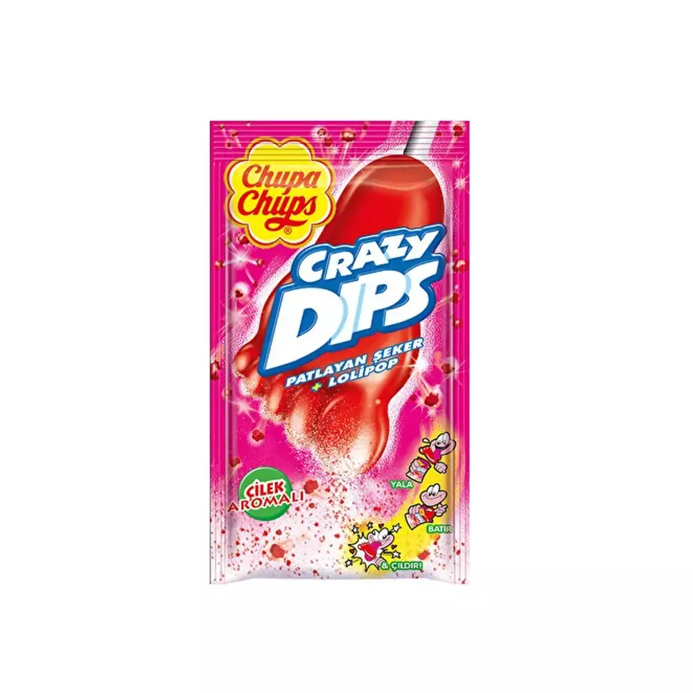 CHUPA CHUPS CRAZY DIPS POPPING CANDY + LOLIPOP STRAWBERRY FLAVOR 14G