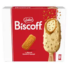 Lotus Biscoff Ice Cream Coated with White Chocolate Sticks	90ml x 3Sticks