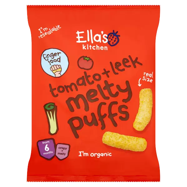 Ella's Kitchen Organic Tomato and Leek Melty Puffs Baby Snack 6+ Months 20g