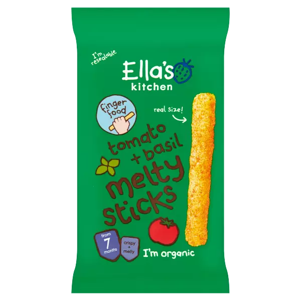 Ella's Kitchen Organic Tomato and Basil Melty Sticks Baby Snack 7+ Months 16g