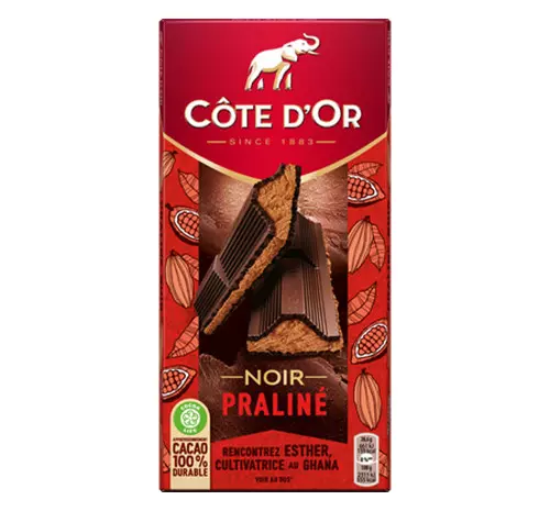COTE D'OR NOIR FOND PRALINE 200GR