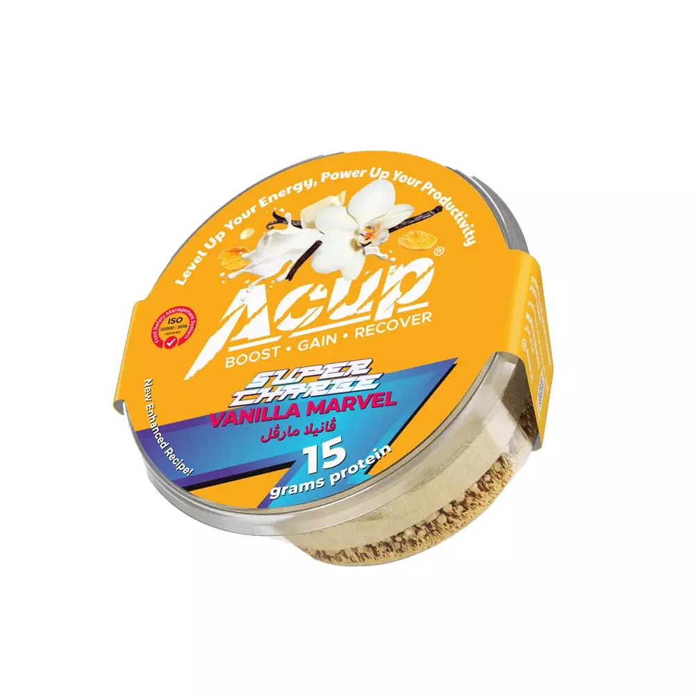 A CUP VANILLA MAVEL  15 GRAMS OF PROTEIN