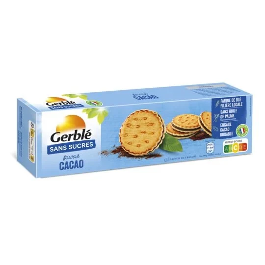GERBLE Biscuit fourré cacao sans sucres 185g