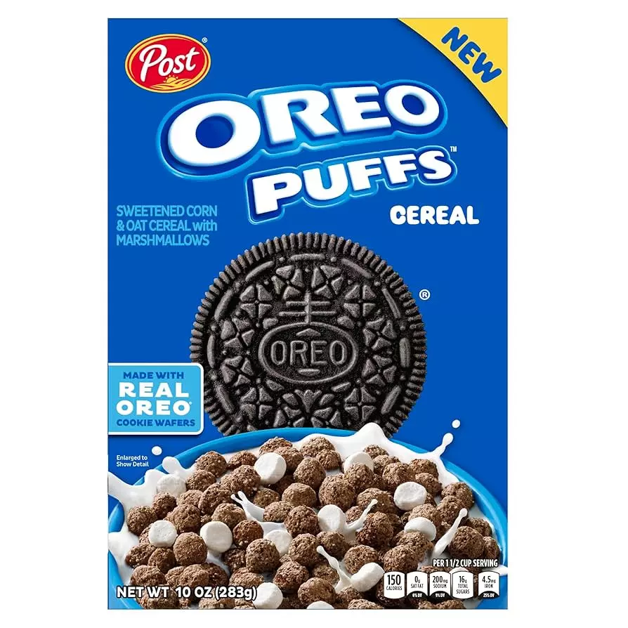 Post Oreo Puff Chocolate Breakfast Cereal, 283g Box