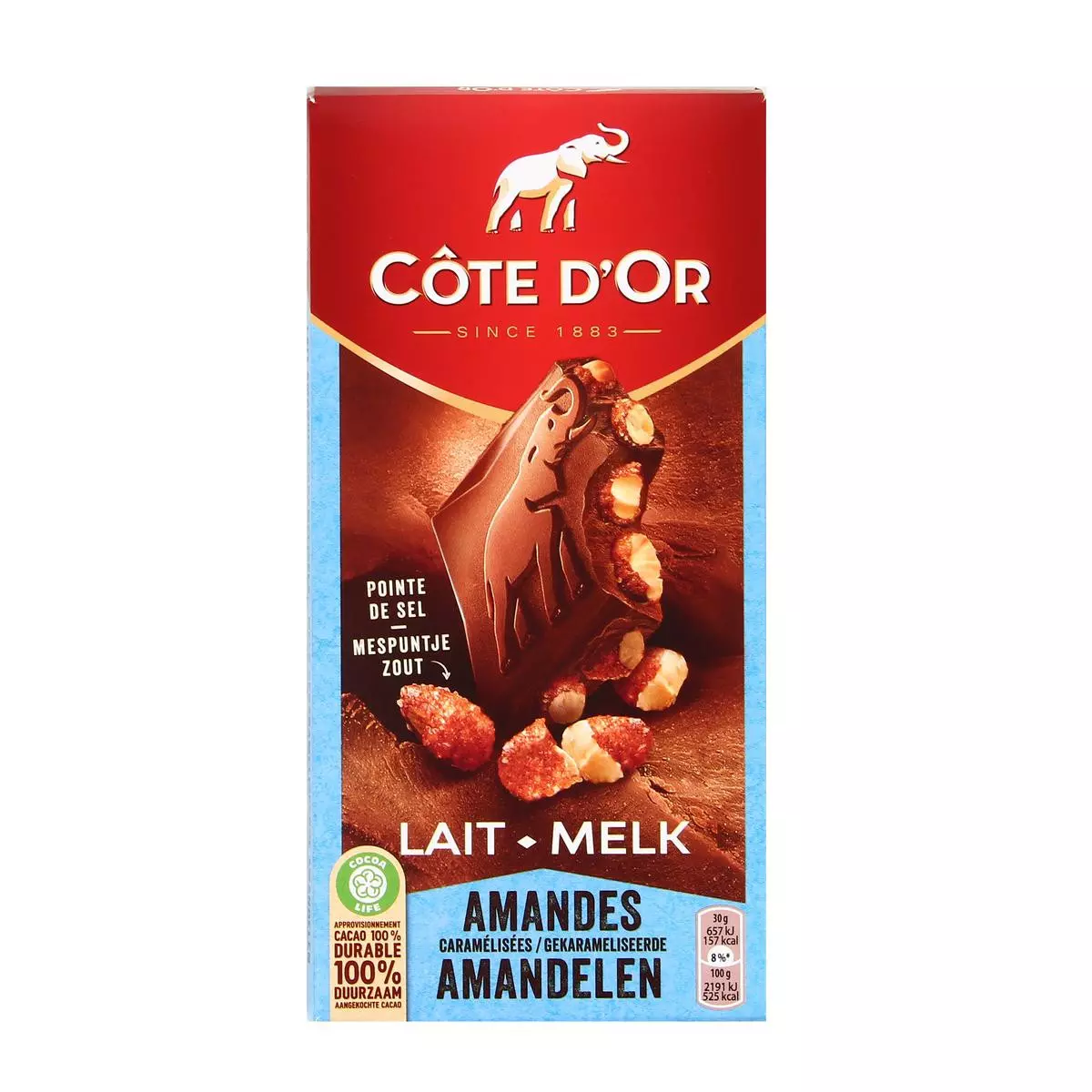 Côte d'Or Chocolat au lait pointe de sel et aux amandes caramélisées 180g