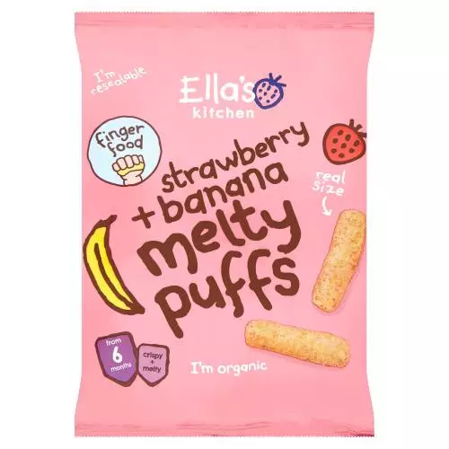 Ella's Kitchen Organic Strawberry and Banana Melty Puffs Baby Snack 6+ Months 20g