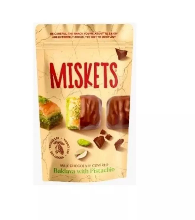 MISKETS MILK CHOCO COVERED BAKLAVA WITH PISTACHIO 80G