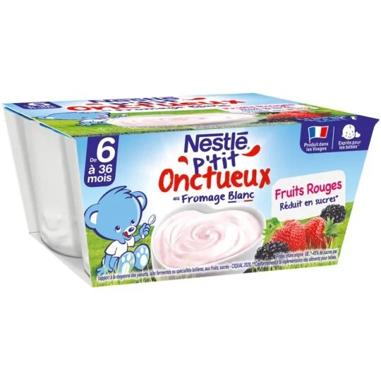 Dessert bébé dés 6mois, au fromage blanc fruits rouges NESTLE P'TIT ONCTUEUX 4x100g