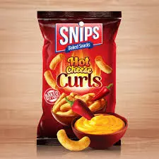 Snips Baked Curls Hot Cheese Chips Large	200g