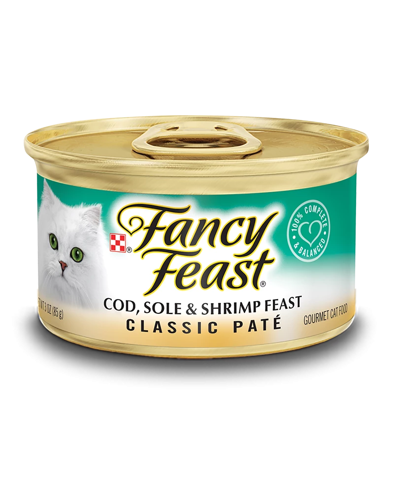 Fancy Feast Classic Paté Cod, Sole & Shrimp Feast Wet Cat Food, 3 Oz