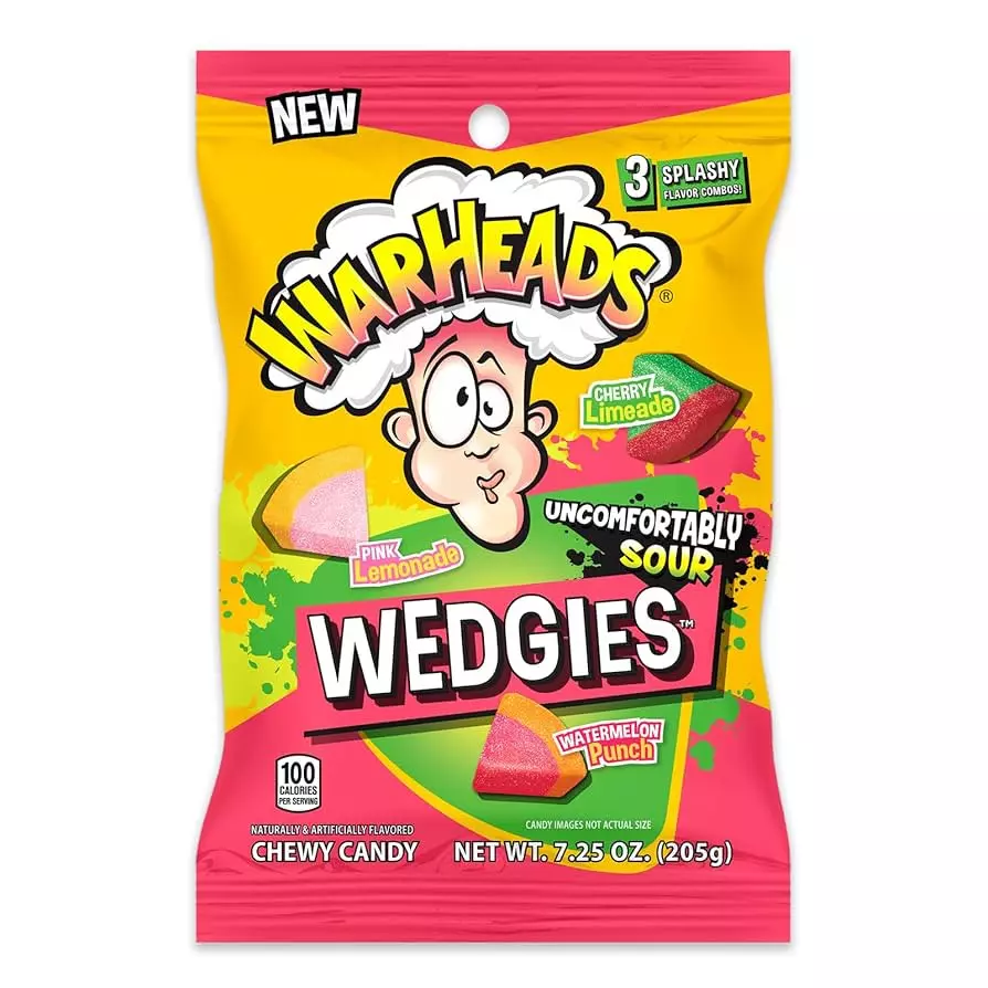 WARHEADS Wedgies - Sour Chewy Candy - Pink Lemonade, Cherry Limeade & Watermelon Punch Flavors