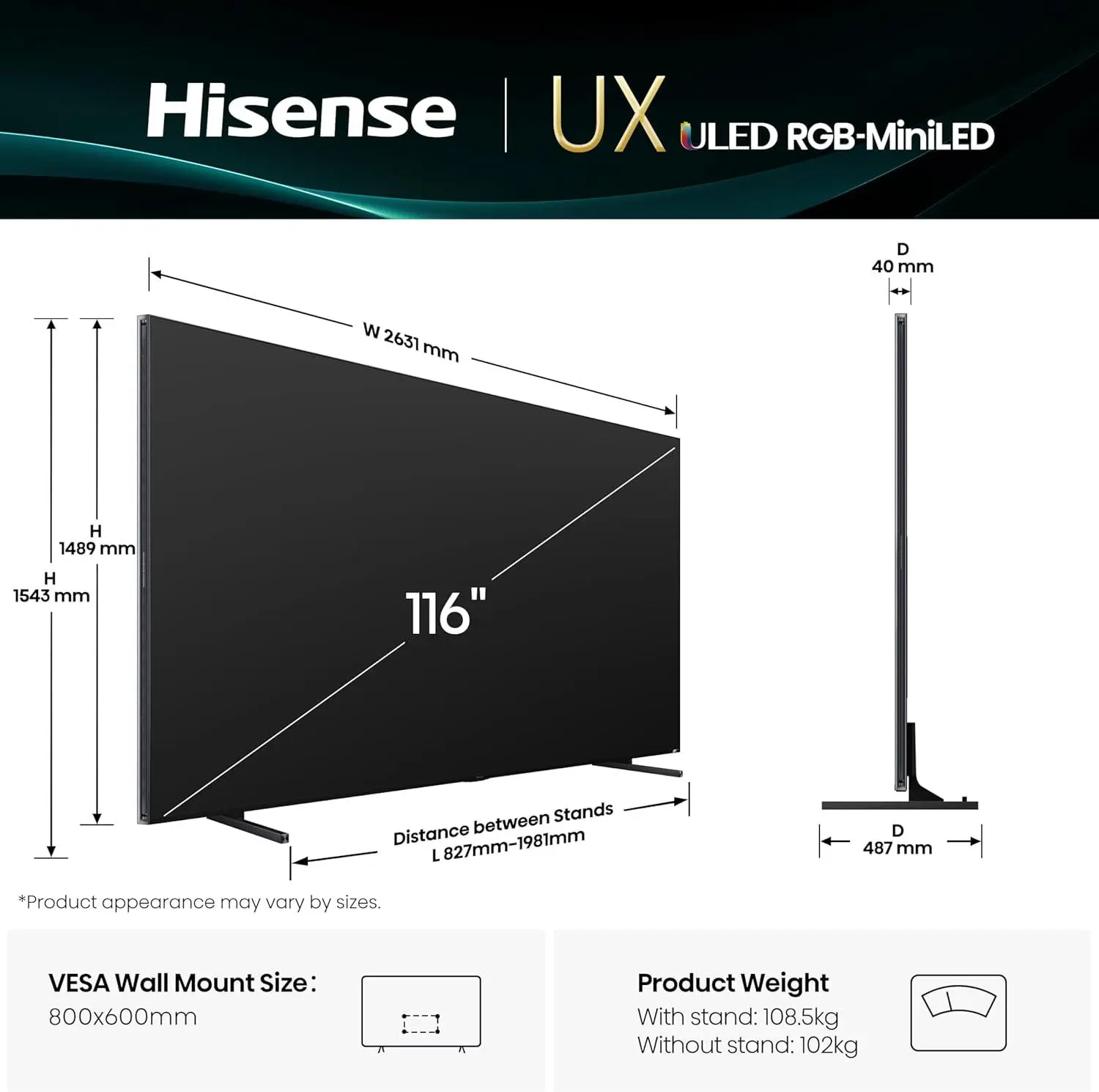 Hisense TV ULED 116 Inch UX 4K Smart RGB-MiniLED TV