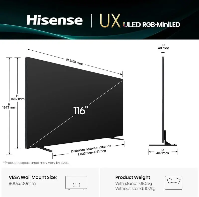 Hisense TV ULED 116 Inch UX 4K Smart RGB-MiniLED TV