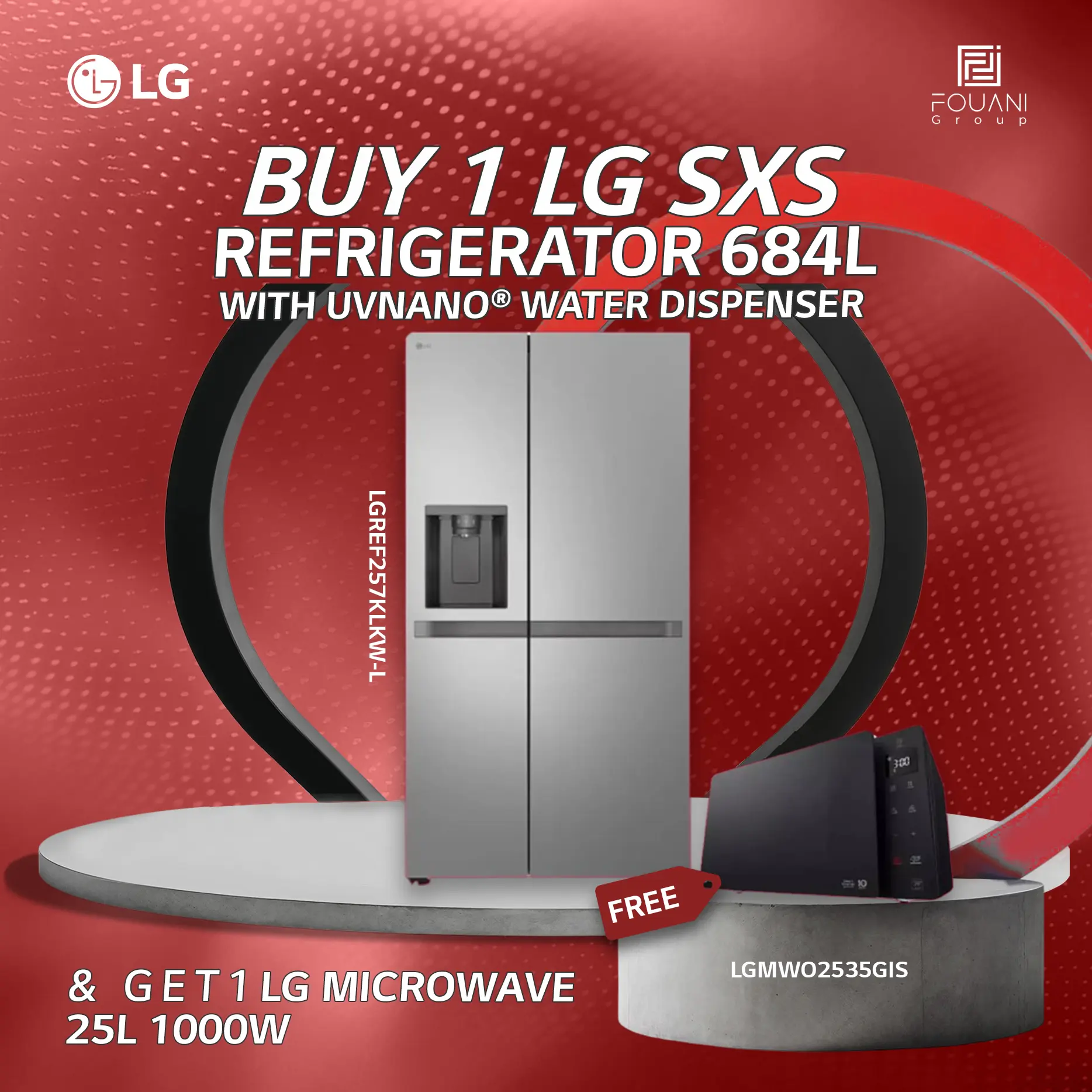 LG SxS Refrigerator 684L (GC-L257KLKW) with UVnano® Water Dispenser