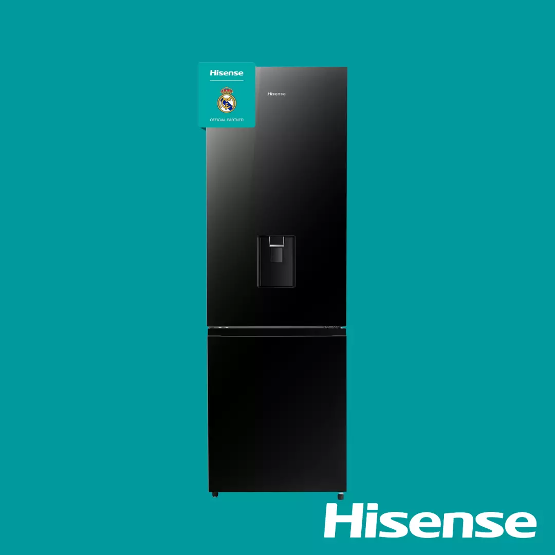 Hisense Bottom Freezer Refrigerator 349L (349DR) Black Glass Doors With Dispenser Hisense Bottom Freezer Refrigerator 349L (349DR) Black Glass Doors With Dispenser