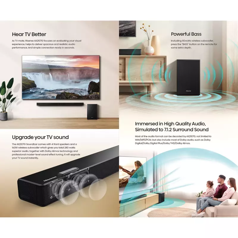 Hisense Soundbar with Subwoofer 160W 2.1CH (AX2107G)