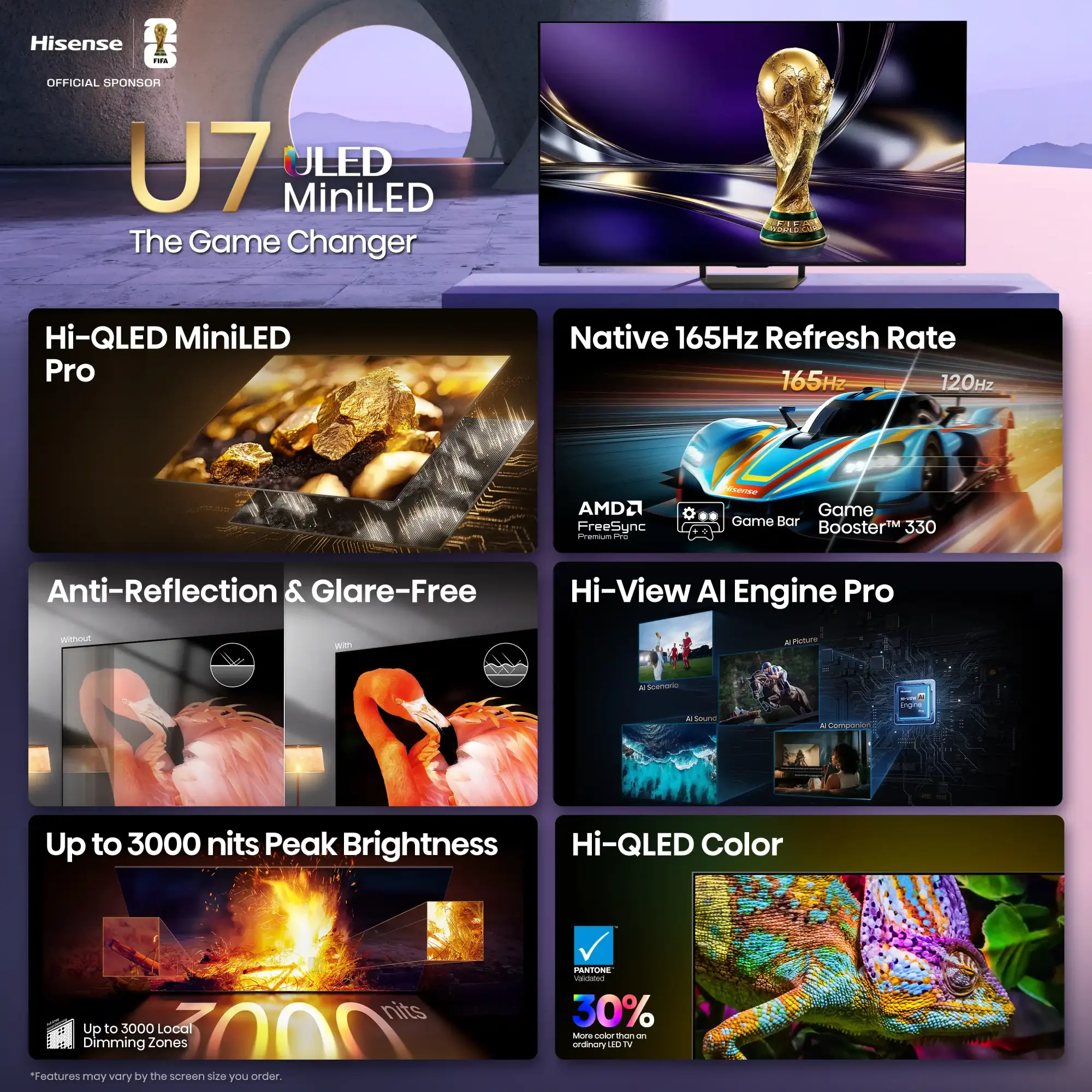 Hisense TV ULED 85 Inch U7S 4K Smart Mini-LED 144Hz TV VIDAA U9