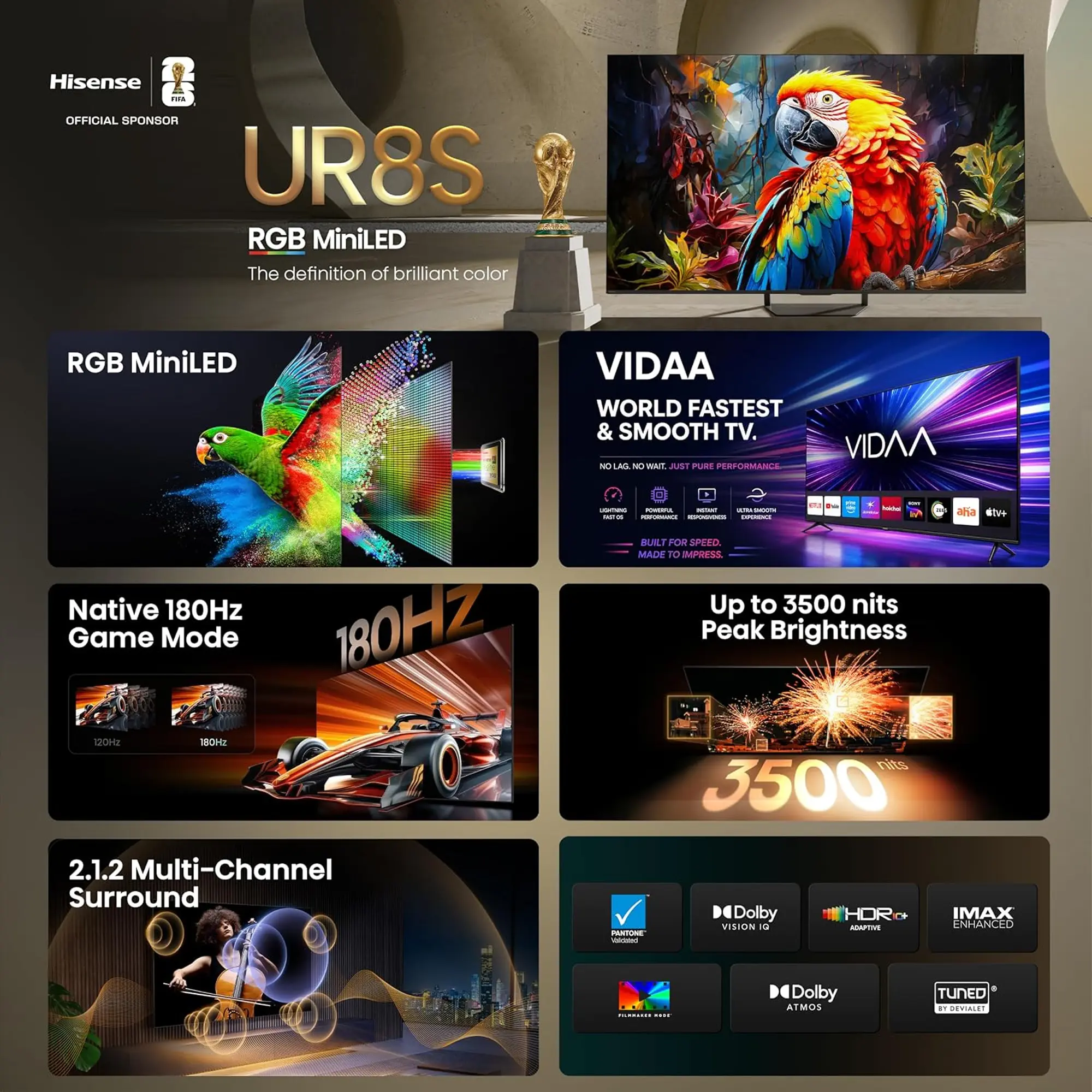 Hisense TV ULED 65 Inch UR8S 4K Smart RGB Mini-LED TV