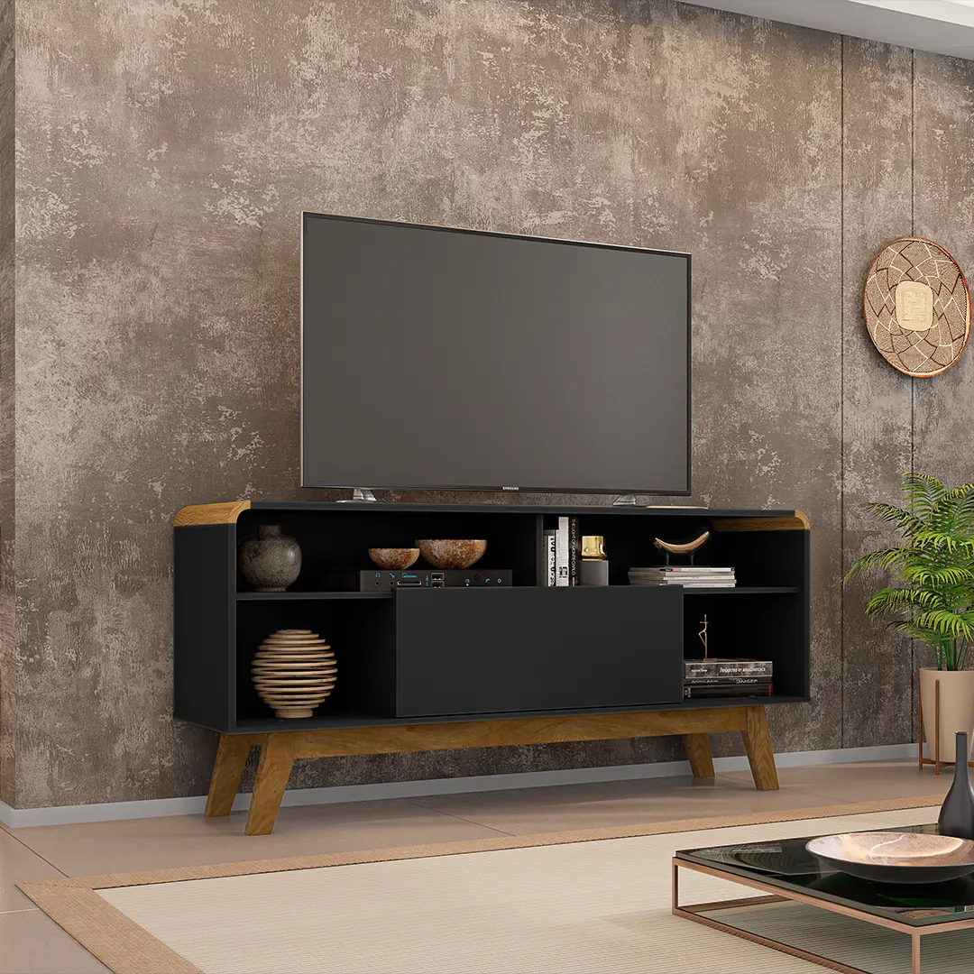 Maxi Lazuli TV Stand 135CM (Matte Black / Cinamomo) Maxi Lazuli TV Stand 135CM (Matte Black / Cinamomo)