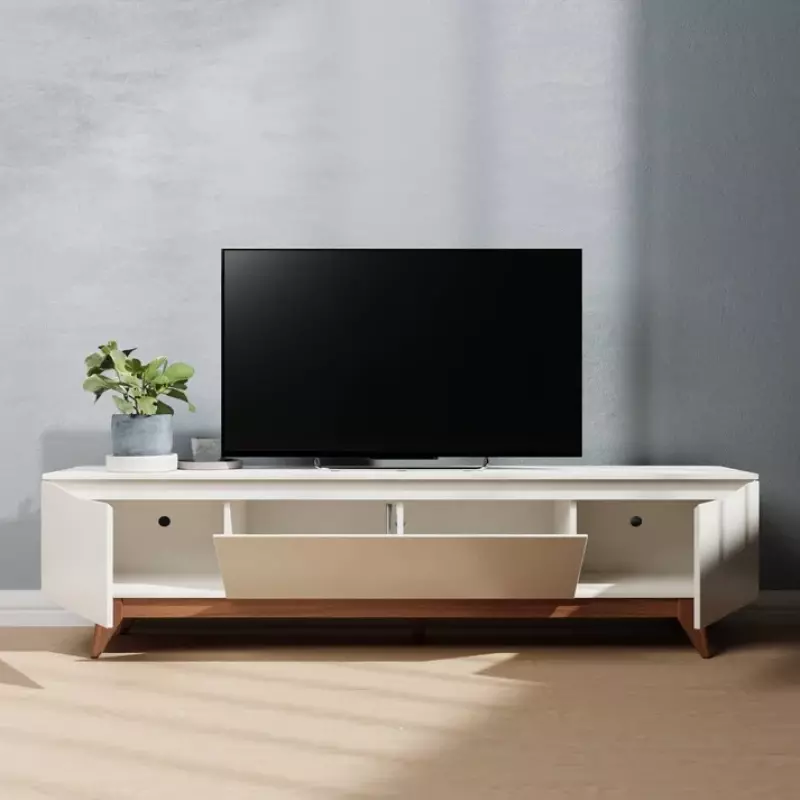 Provincia Flynt TV Stand 1.84m (Off White Matte/Natural)