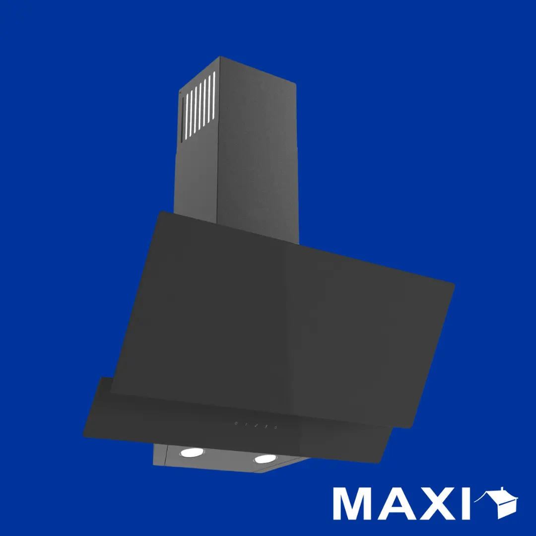 Maxi Hood 60cm Angled Curved (D002BL) Double Black Glass