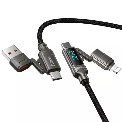 U152 Fortune 240W 4-In-1 Charging Data Cable With Display USB/C To IP/C